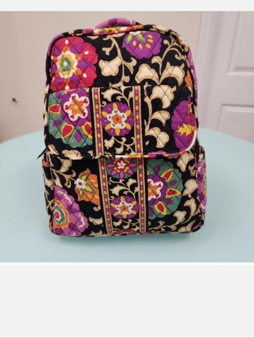 Vera Bradley Quilted Floral Backpack in Black, Purple & Multicolor Like New🥰